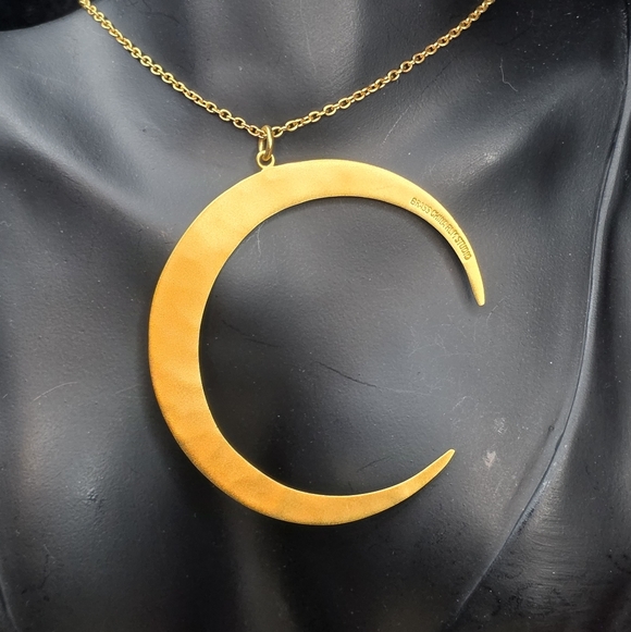 RARE-RLM Studio Hammered Brass Moon Pendant 18" Necklace & Matching Earrings Set - Picture 2 of 16